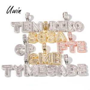 HIP HOP Kleine CZ Baguette Brief Anhänger Benutzer definierte Name Halskette Frauen Rapper Connected Letter Anhänger Schmuck