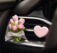Diffuseur de parfum pour voiture en forme de cœur avec bouquet de tulipes en gypse, ornement décoratif aromatique pour voiture