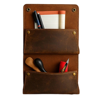 Organisateur mural amovible en cuir vieilli fait main, rétro, à 2 poches - Rangement modulaire pour outils, couleur personnalisable