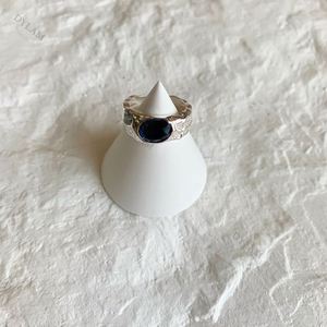 Dylam Grandiose Female Rock and Rock <b>Silver</b> Open <b>Ring</b> Blue Stone <b>Adjustable</b> Size Sterling <b>Silver</b> 925 Finger Chunky Lava <b>Rings</b> - Product Image 3