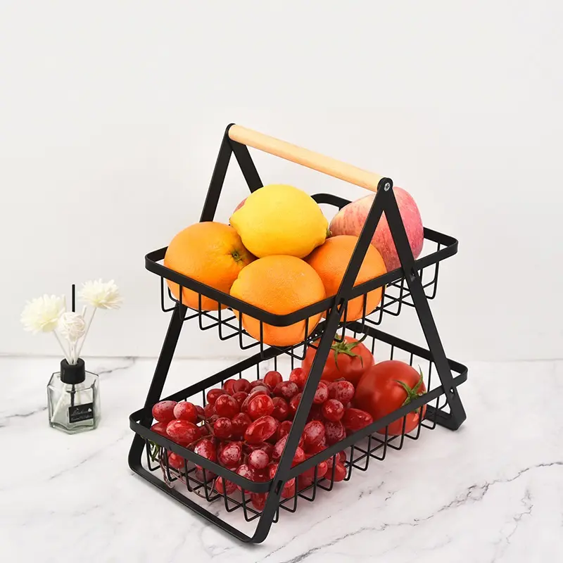 Storage Rack Kitchen Organizer 2 Tier Basket Fruit Bowl Stand Counter Fruit Tray for Counter Vegetable Snack Storage Holder
