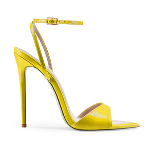 Sandali Donna Estivi Usati 2026 con Cinturini alla Caviglia, Tacco a Spillo 12 CM, Vernice Gialla - Disponibili Subito - Product Image 2