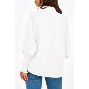 Chemisier Femme Personnalisé XL Printemps Manches Longues Habillé Décontracté Boutonné Smocké Manches Relevées Bureau Affaires Travail Nœud Papillon B0D9QRPVD2 - Product Image 2