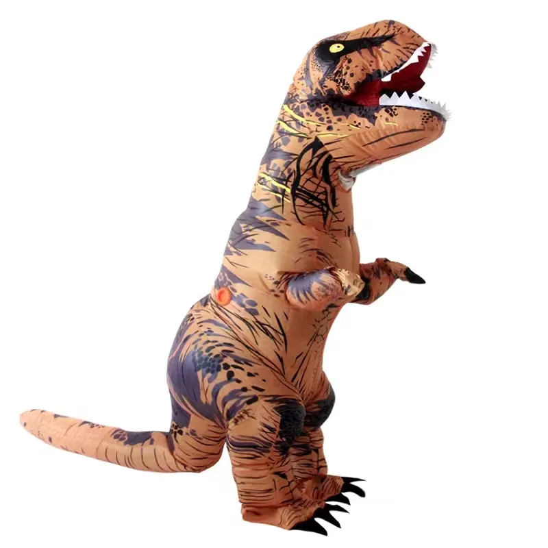 Sıcak satış cadılar bayramı Jurassic Park dinozor kostüm şişme yetişkin boyutu t-rex kostüm kahverengi Dino takım dinozor kostüm