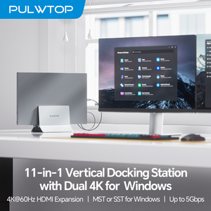Station d'accueil pour ordinateur portable PULWTOP pour deux moniteurs avec 2 HDMI 4K 60Hz, 3X USB A/C 10 Gbps, Ethernet pour Windows et ChromeOS - Product Image 1