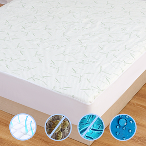 Protège-matelas personnalisé pour lit <span class=keywords><strong>Queen</strong></span>/King en bambou écologique respirant, imperméable et rafraîchissant, avec poche profonde - Product Image 1