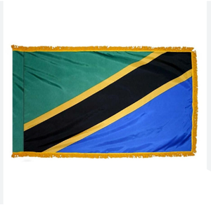 Drapeau national de la <span class=keywords><strong>Tanzanie</strong></span>, bannière de haute qualité 3x5 pieds, drapeau personnalisé 3x5', drapeau d'intérieur, best-seller avec franges ornementales dorées - Product Image 1