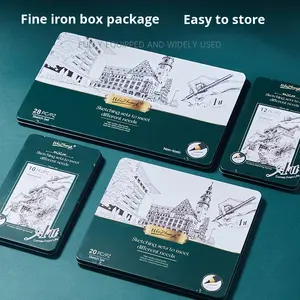 Juego de lápices de <span class=keywords><strong>dibujo</strong></span> Hui Xiang Bo Da en caja metálica, para estudiantes de arte, lápices de carbón, lápices mate 2B para principiantes - Product Image 5