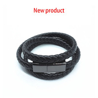 Cable usb de cuero negro para hombre y mujer, pulsera personalizada, Cable de carga de datos, nuevo estilo