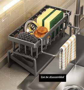 Distributeur de savon en acier inoxydable NFS Cisily, anti-rouille, organisateur de l'évier de cuisine, porte-brosse haute, rangement pour éponge noir - Product Image 2