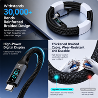 Cable USB4 de 240W con revestimiento de aleación de aluminio y pantalla digital LED, USB-C a Tipo-C, para carga rápida y transferencia de datos de teléfonos móviles.