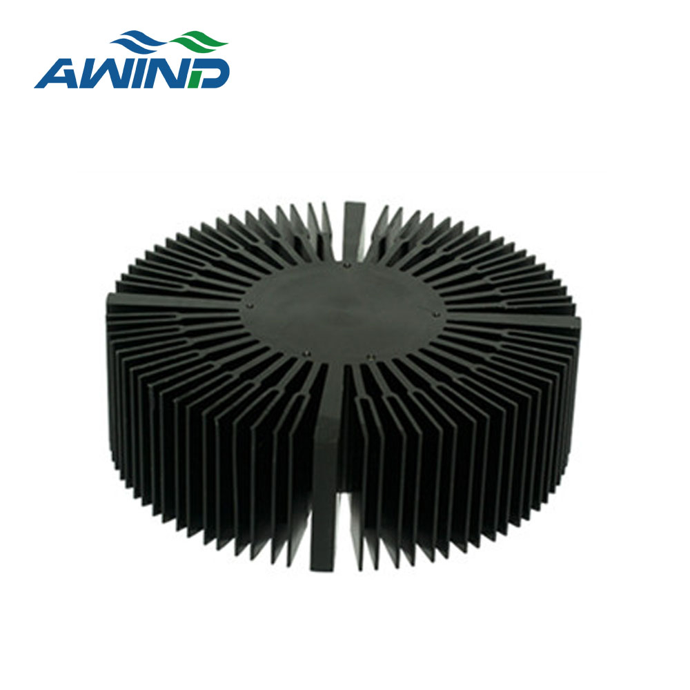 Custom size anodized 20W 50W 100W 200W led bulb lamp sunflower aluminum circular aio heatsink for black round profile heat sink