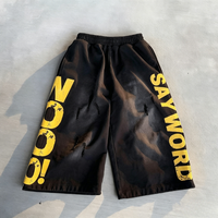 Shorts de survêtement amples pour hommes, en pur coton, avec logo imprimé, effet vieilli, délavé à l'acide, longueur genou, style streetwear