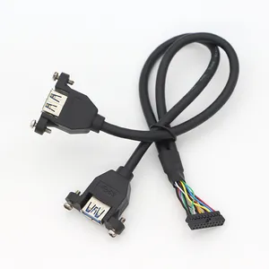 USB3.0 כפול פנל הר נשי 2 יציאות 20pin IDC כבל למחשב העברת נתונים כבל