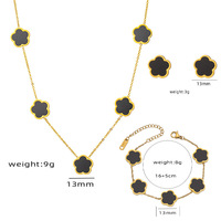 Conjunto de Collar, Pulsera y Aretes de Trébol de Cinco Hojas con Forma de Flor de la Suerte, Chapado en Oro de 18k, de Acero Inoxidable, para Mujer