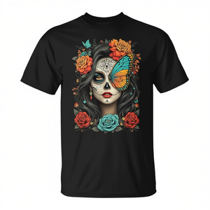 Camiseta floral con diseño de calavera de azúcar para el Día de Muertos para mujer, diseño del Día de los Muertos - Product Image 2