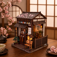 Kit de bricolage éducatif personnalisé en gros : Mini maison japonaise en bois avec éclairage LED, insert de bibliothèque, ensembles de puzzles 3D