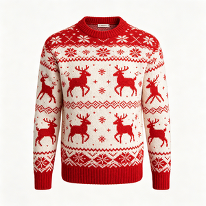 Custom OEM 100% Cotton <strong>Men's</strong> Christmas Sweater Crew Neck Reindeer Jacquard Knit Fair Isle Pullover Ugly <strong>Xmas</strong> <strong>Jumper</strong> - Product Image 1