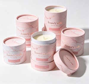Scented Candle Paper Tube Pink Marble Design Gold <b>Foil</b> Printing Custom Size Recyclable Craft Paper Packaging - Product Image 5
