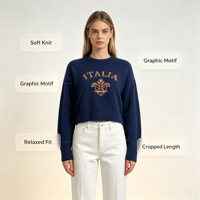 Pull-over en tricot épais et chaud de couleur marine, personnalisé, de haute qualité, à manches longues, style décontracté, Emilia Undefined, OEM & ODM, pour l'hiver
