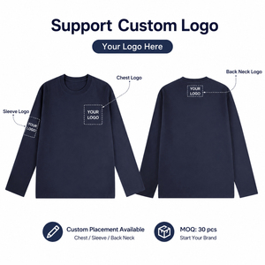 T-Shirt a Maniche Lunghe in Cotone 100% Pesante 230gsm, Logo Personalizzato, Blu Navy, Oversize, per Uomo e Donna, Vendita all'Ingrosso - Product Image 2