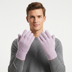 Gants unisexes pour adultes en mélange de laine, longueur coude, coupe-vent, respirants, à doigts complets, tricotés côtelés, décontractés, couleur unie beige, chauds, personnalisables - Product Image 1