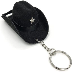 Porte-clés vintage en feutre, mini chapeau de cowboy western 3D de 8 cm, fait main, avec ornement étoile, breloque à suspendre pour sac à dos - Product Image 4