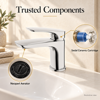 Robinet de lavabo Chrome Soft Geometry à levier unique, à montage sur plan, avec bec courbé, pour lavabo encastré sous plan, mitigeur de lavabo de salle de bain