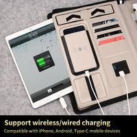 Organiseur de portefeuille haut de gamme, batterie externe, chargeur de téléphone, bloc-notes A4 avec chargeur sans fil et port USB