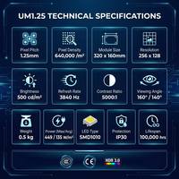 Módulo de Pantalla LED para Interiores de Paso Fino de 1.25mm, 320x160mm, SMD1010, 3840Hz, Panel de Video a Todo Color para Conferencias y Transmisiones