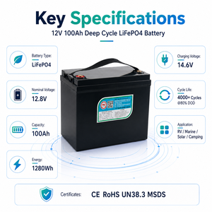 แบตเตอรี่ลิเธียมคุณภาพสูง 12V 100Ah แบบ Deep Cycle ใช้แทนแบตเตอรี่ตะกั่วกรด เหมาะสำหรับเรือพลังงานแสงอาทิตย์ ใช้งานกลางแจ้งได้ยาวนาน - Product Image 4