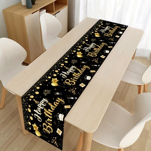 Nappe <span class=keywords><strong>de</strong></span> <span class=keywords><strong>table</strong></span> jetable noire et <span class=keywords><strong>or</strong></span> <span class=keywords><strong>Joyeux</strong></span> <span class=keywords><strong>Anniversaire</strong></span>, nappe longue en PE avec décorations <span class=keywords><strong>de</strong></span> <span class=keywords><strong>table</strong></span> pour fête d'<span class=keywords><strong>anniversaire</strong></span> et ballons - Product Image 3