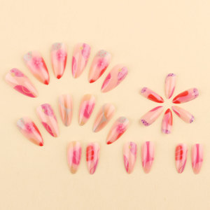 <span class=keywords><strong>Uñas</strong></span> Postizas Largas en Forma de Almendra con un Diseño de Graffiti Colorido con un Esquema de Colores <span class=keywords><strong>Rosa</strong></span>, Azul <span class=keywords><strong>y</strong></span> <span class=keywords><strong>Naranja</strong></span> en Contraste - Product Image 2