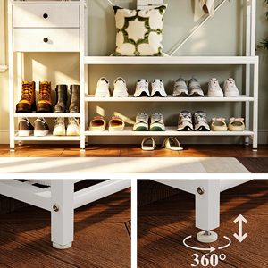 SENYU Modern White Metal <b>Coat</b> Rack with 6 Hooks and 5 Shelves Multifunctional Entryway <b>Storage</b> Furniture Scandinavian Design - Product Image 5
