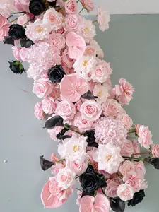 XA Новый дизайн искусственная панель коричневый лист рогоза и капуста белая роза цветок ряд для свадебного украшения
