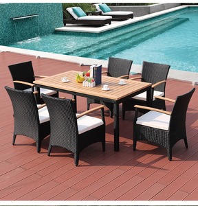 Moderne Luxe Duurzame Rieten Patio Set Buiten Rechthoekige Tafel En Rotan Armstoel Voor Hotels Parken Villa Binnenplaatsen