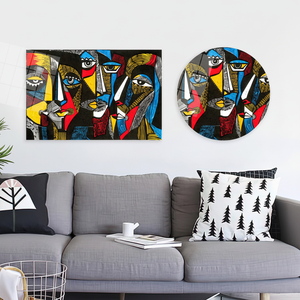 Vibrant Colorful African Faces Printed <b>Canvas</b> - Abstract Afrocentric <b>Wall</b> Decor,TEMPERED GLASS ART - Product Image 3