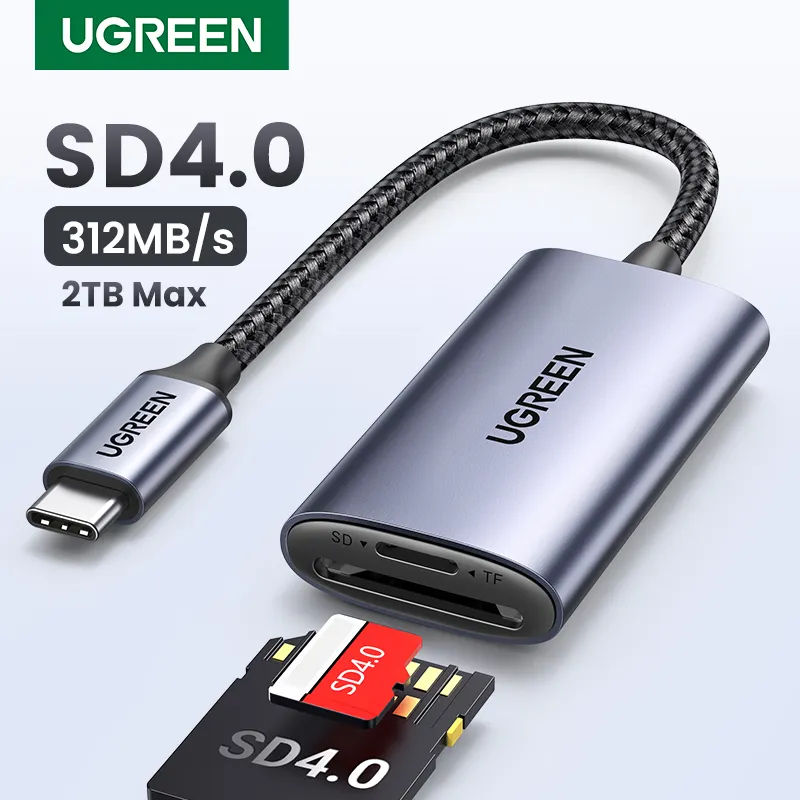 UGREEN Card Reader SD4.0 312 Мбит/с USB-C на SD MicroSD TF адаптер для карт памяти для ноутбука телефона Macbook Windows MacOS Cardreader