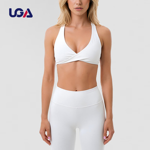Custom Gym High Waist Butt Lifting Leggings Workout Active Wear Twist Front High Support Sports Bra Yoga Sets For Women