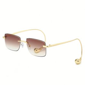 Lunettes de soleil carrées sans monture UV400 de luxe en métal avec perles, personnalisables avec logo, pour femmes, collection 2026 - Product Image 4