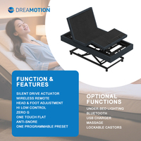 Cadre de lit Dreamotion à réglages multiples d'angle, avec relevage de la tête et des pieds, pour les soins aux personnes âgées