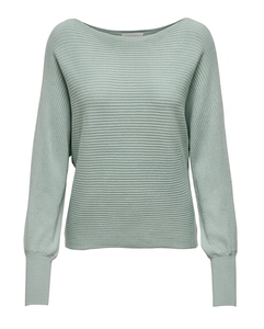 Suéter de punto plisado con cuello barco para mujer, verde menta, manga larga, ajuste holgado, jersey acanalado, top informal de otoño, viscosa/nailon - Product Image 2