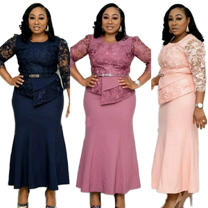 <span class=keywords><strong>Robe</strong></span> maxi en dentelle patchwork grande taille pour femmes africaines, élégante tenue d'automne - Product Image 1