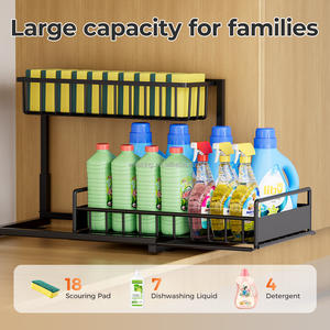 Organizador <span class=keywords><strong>de</strong></span> Gabinete <span class=keywords><strong>de</strong></span> <span class=keywords><strong>Cocina</strong></span> Extensible <span class=keywords><strong>de</strong></span> Metal WIREKING, Diseño <span class=keywords><strong>de</strong></span> Doble Deslizamiento, Altura Ajustable, Organizador Debajo del Fregadero - Product Image 4