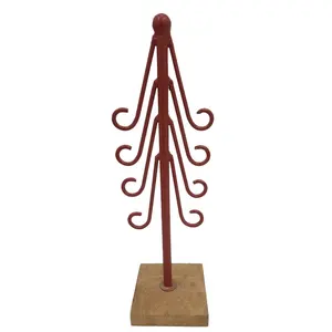 Christmas Decoration Lovely Red Color <b>Iron</b> and Wooden Long X-Mas Tree With Base for Tabletop and Home Decor - Product Image 1