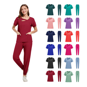 Women's Stretch Scrub Set Short Sleeve Knitted Breathable Split Set For Medical Dental Veterinary Use - Product Image 1