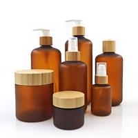 Botol Gel Mandi Bulat Amber Matte Plastik PET Kosong dengan Pompa Lotion untuk Serum Perawatan Kulit & Sampo