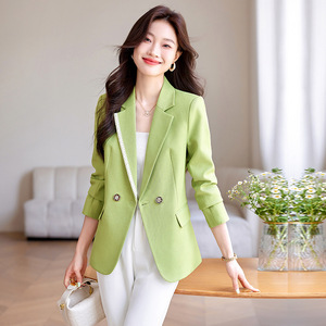 Women's Blazer Green Spring Autumn 2025 New Style Elegant Waist Cinching Anti Wrinkle Worsted Fabric - Product Image 1