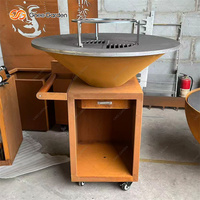Barbecue extérieur moderne en acier, foyer à bois avec chariot pour usage commercial