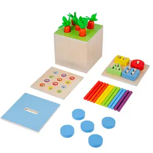 Early Educational 4 in 1 Shape Match Carrot Harvest Game Sensory Activity Wooden Toy Infant Montessori Teaching Kit